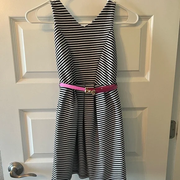 Black and White Striped Dress with Pink Belt. Size Medium 10/12 | Color: Black/White | Size: Mg | Lbeck6'S Closet